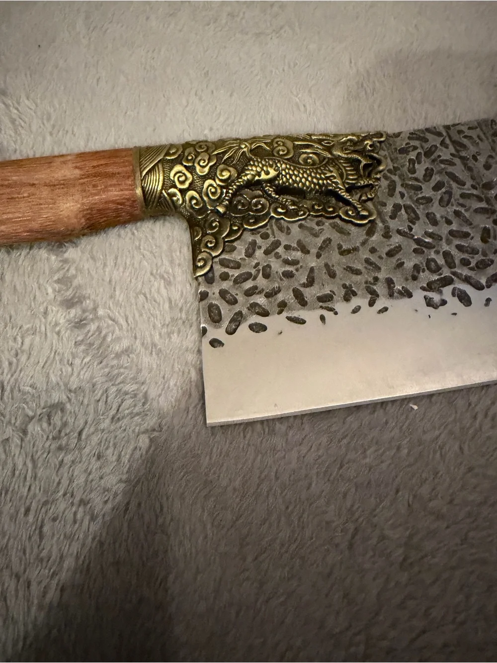 Meat Cleaver Knife   Silver Plain Edge Wood Handle Sheath